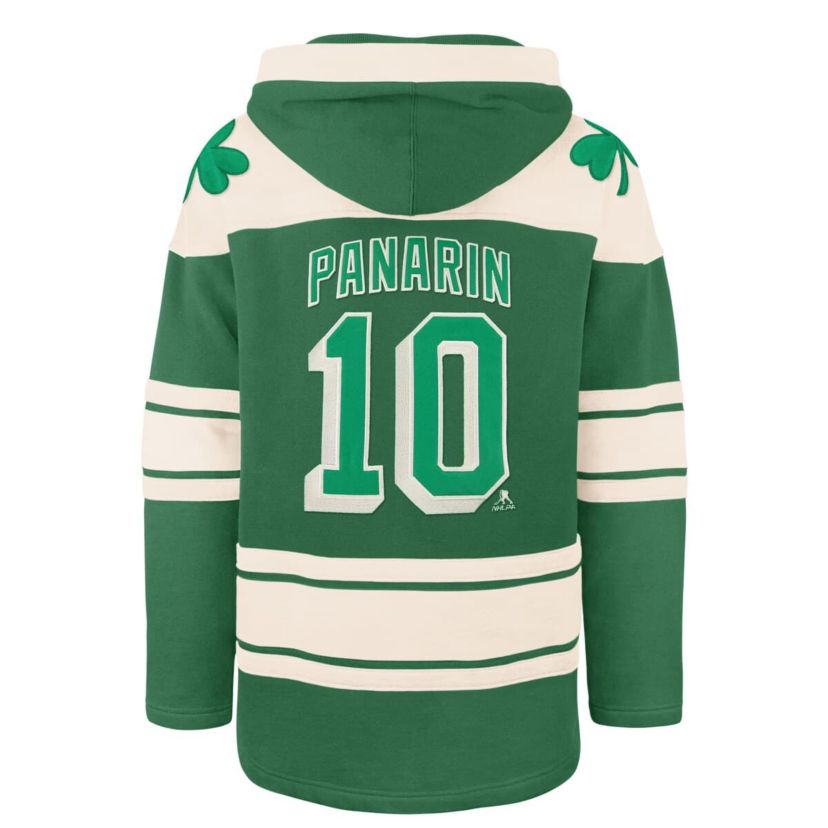NHL Artemi Panarin Kelly New York Rangers St. Patricks Day Player Name & Number Lacer Pullover Hoodie