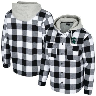 Colosseum Men's NCAA Black/White Michigan State Spartans Buffalo Plaid Full-Zip Jacket, Black, 2XL
