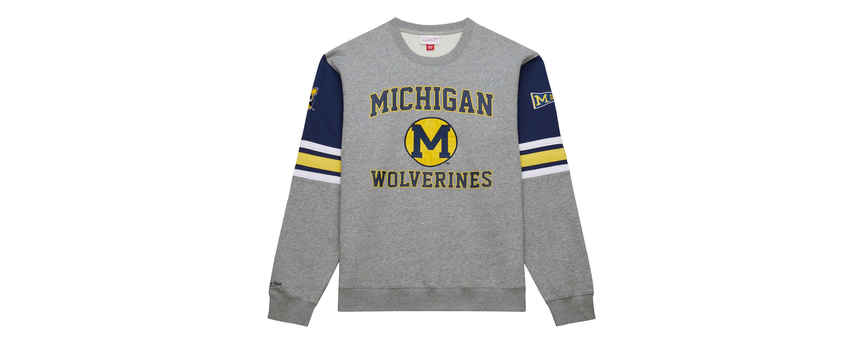 NCAA Grey Michigan Wolverines Throwback Allover 4.0 Pullover Sweatshirt