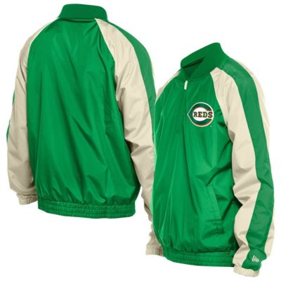New Era Men's MLB Kelly Cincinnati Reds St. Patrick's Day Ripstop Raglan Quarter-Zip Windbreaker