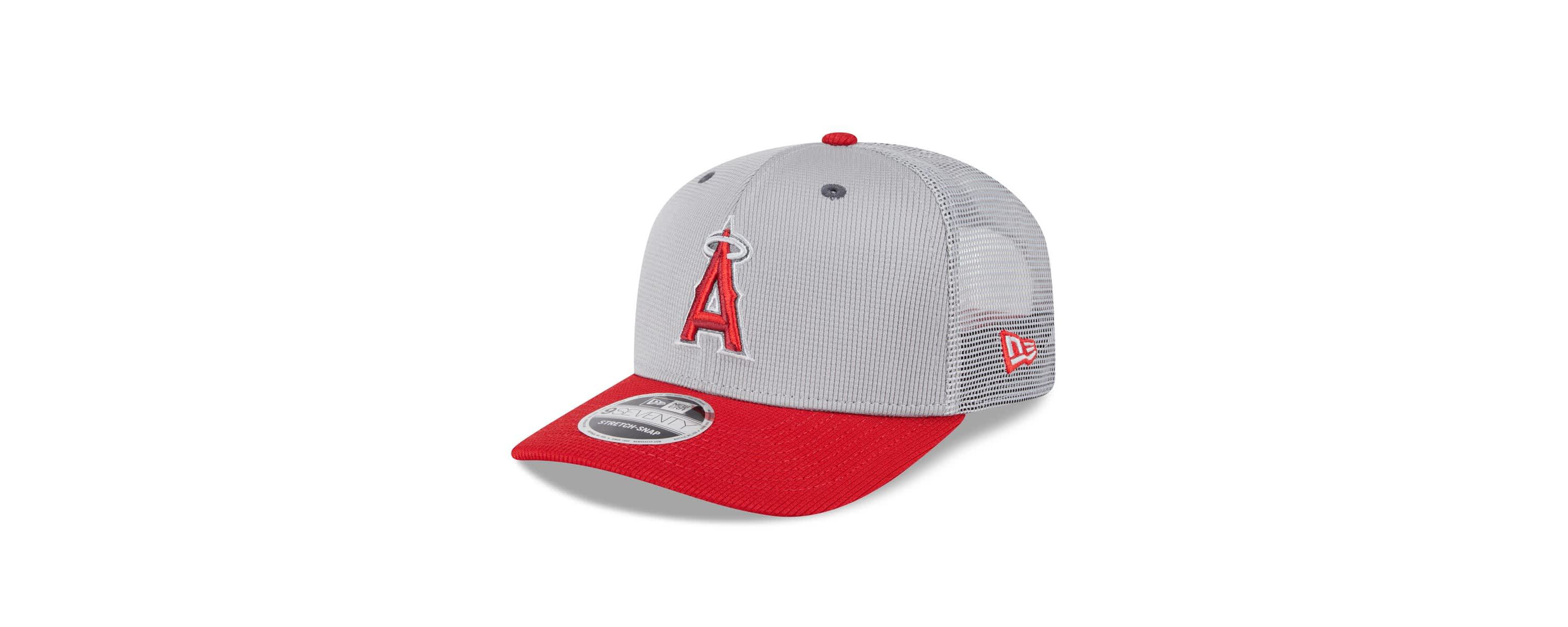 MLB Gray/Red Los Angeles Angels 2025 Batting Practice 9SEVENTY Stretch-Snap Trucker Hat