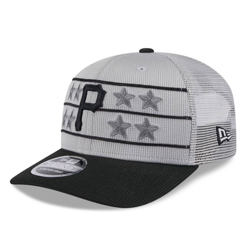 MLB Gray/Black Pittsburgh Pirates 2025 Batting Practice 9SEVENTY Stretch-Snap Trucker Hat