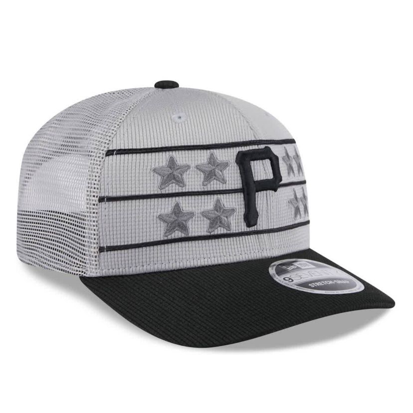 MLB Gray/Black Pittsburgh Pirates 2025 Batting Practice 9SEVENTY Stretch-Snap Trucker Hat