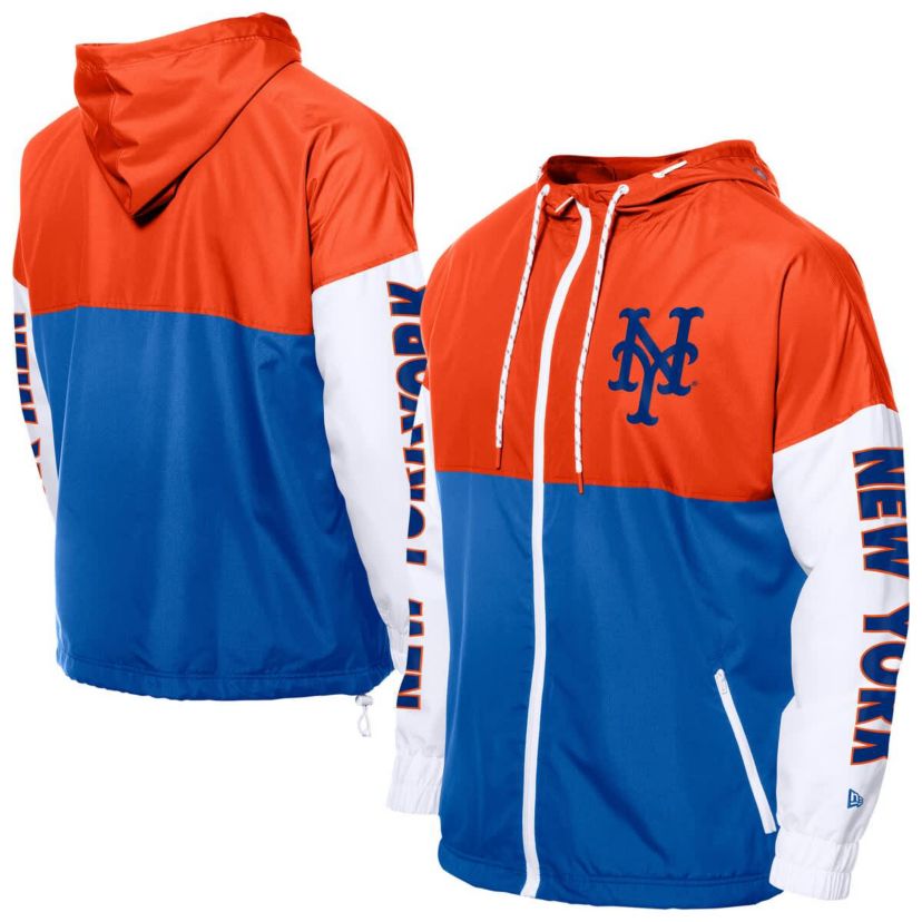 MLB Royal/Orange New York Mets Color Block Full-Zip Hoodie Windbreaker