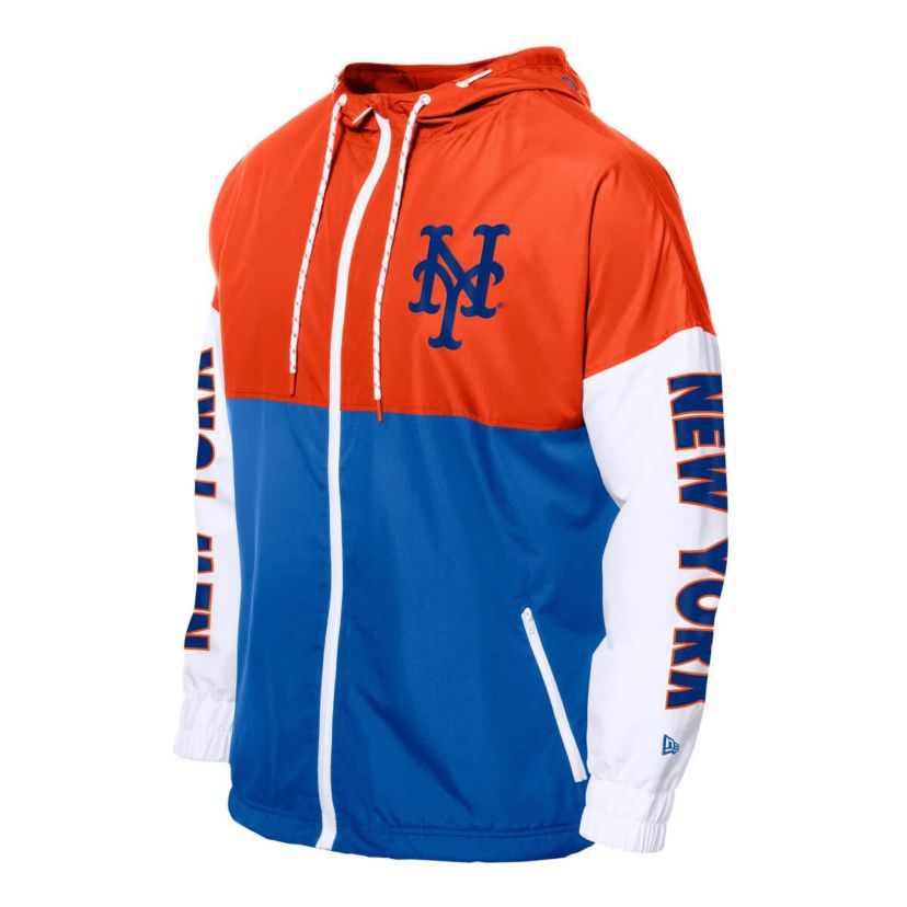 MLB Royal/Orange New York Mets Color Block Full-Zip Hoodie Windbreaker
