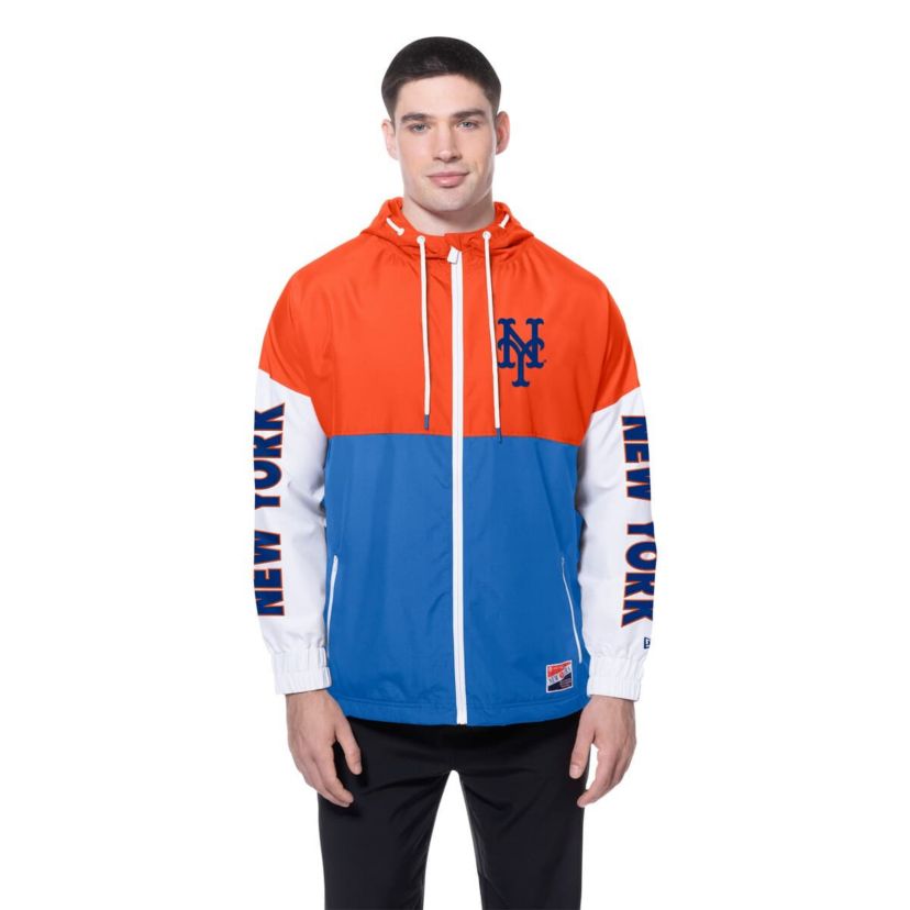 MLB Royal/Orange New York Mets Color Block Full-Zip Hoodie Windbreaker