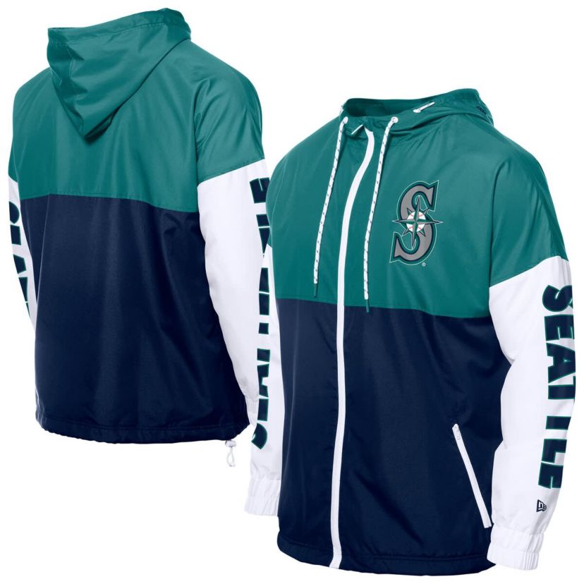 MLB Navy/Aqua Seattle Mariners Color Block Full-Zip Hoodie Windbreaker