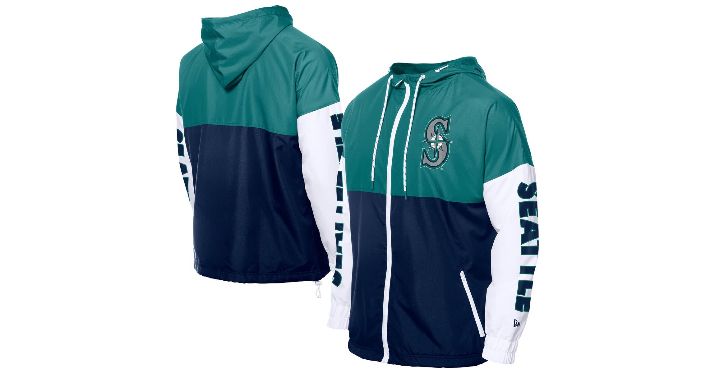 MLB Navy/Aqua Seattle Mariners Color Block Full-Zip Hoodie Windbreaker