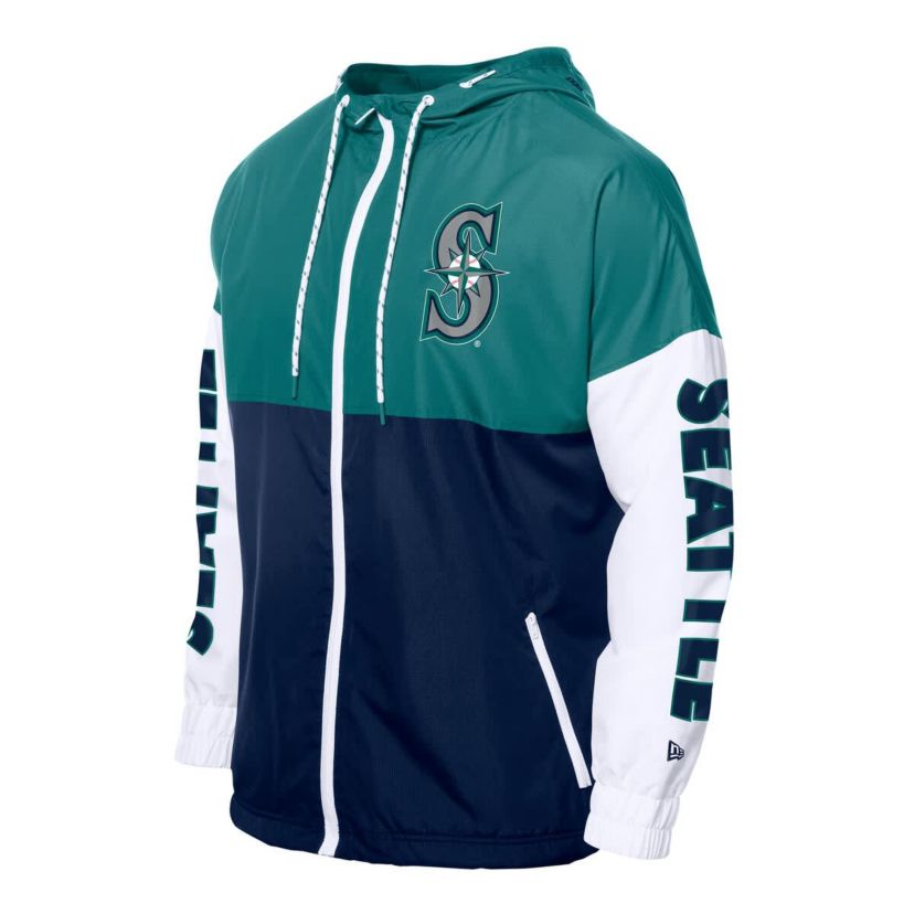 MLB Navy/Aqua Seattle Mariners Color Block Full-Zip Hoodie Windbreaker