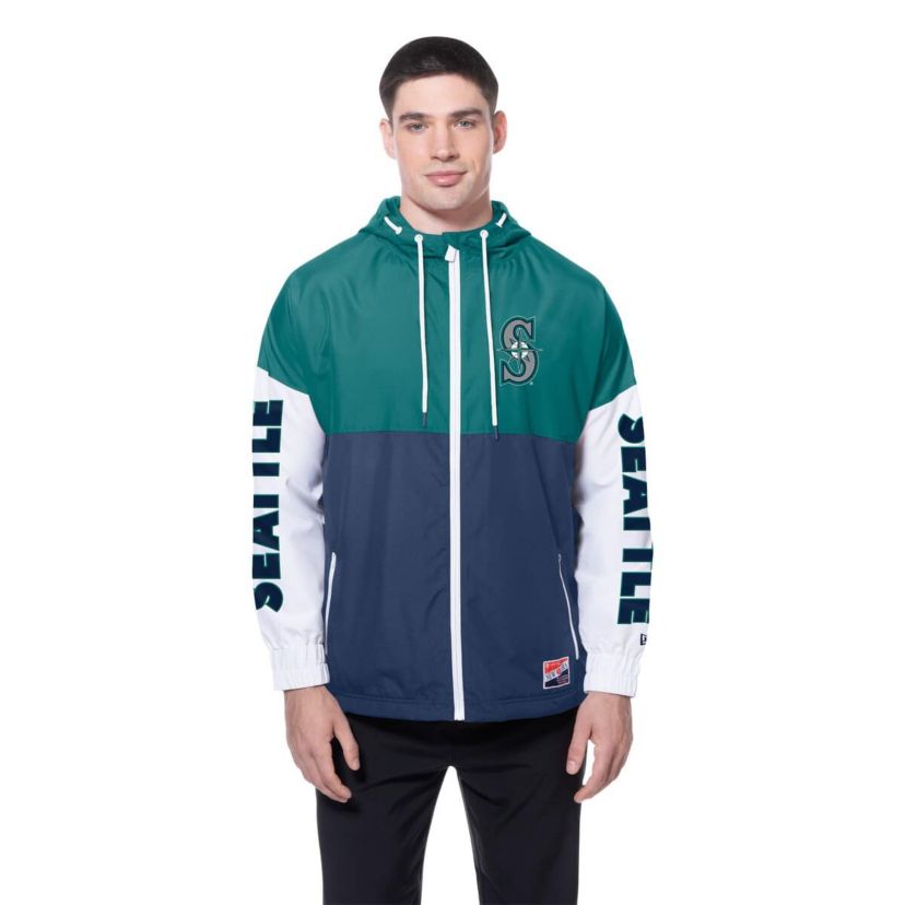 MLB Navy/Aqua Seattle Mariners Color Block Full-Zip Hoodie Windbreaker