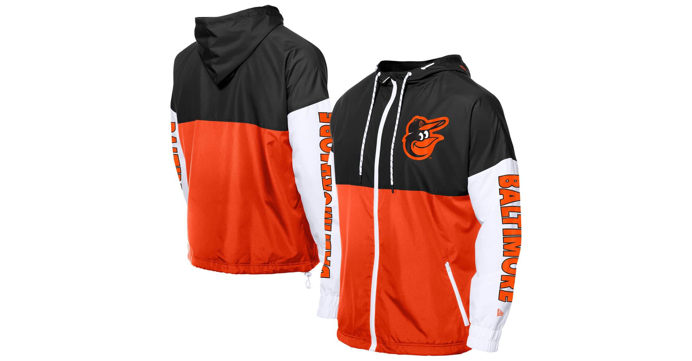 MLB Orange/Black Baltimore Orioles Color Block Full-Zip Hoodie Windbreaker