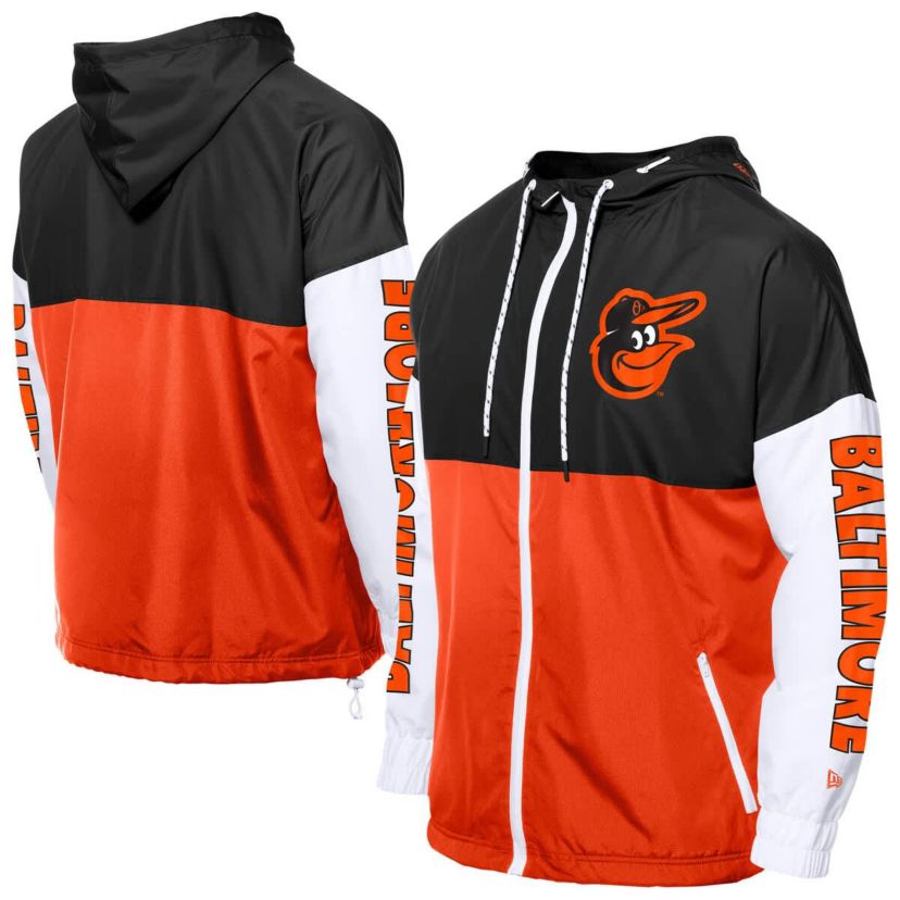 MLB Orange/Black Baltimore Orioles Color Block Full-Zip Hoodie Windbreaker