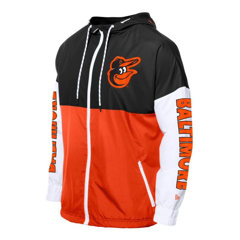 MLB Orange/Black Baltimore Orioles Color Block Full-Zip Hoodie Windbreaker