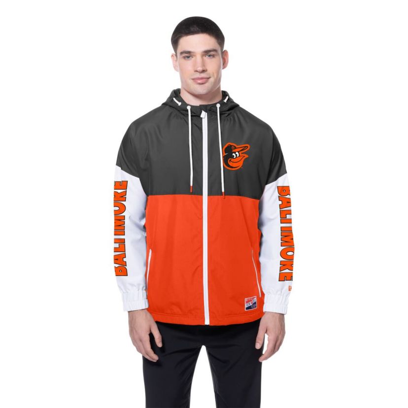 MLB Orange/Black Baltimore Orioles Color Block Full-Zip Hoodie Windbreaker