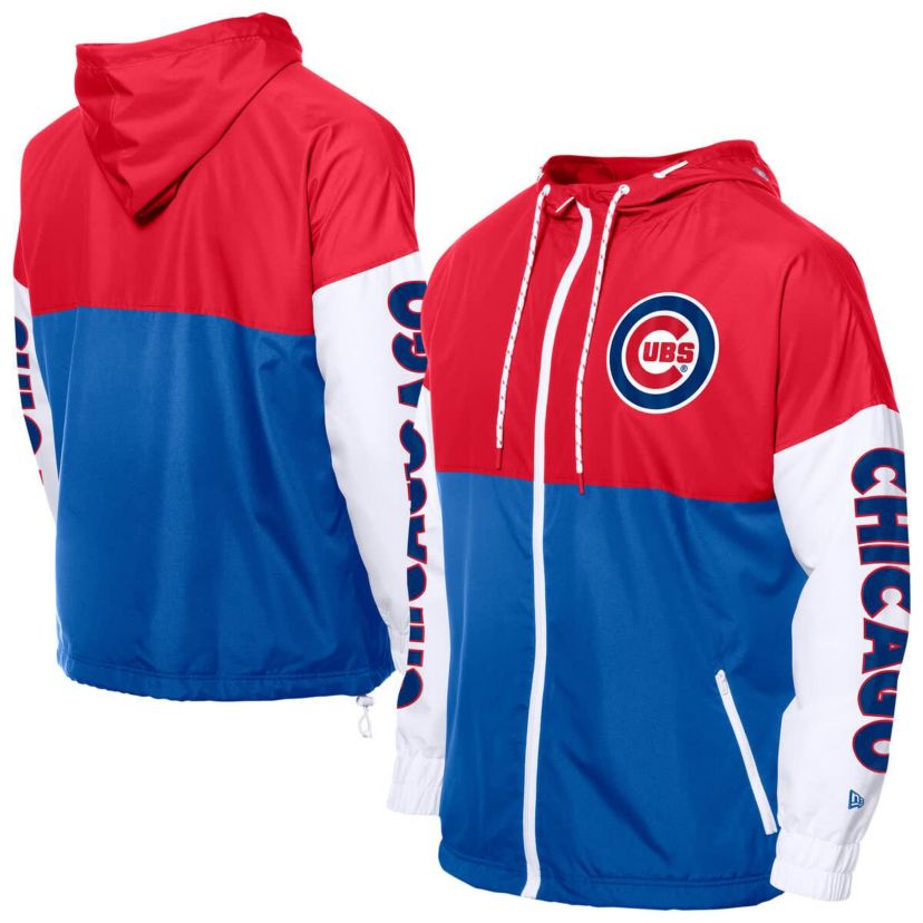 MLB Royal/Red Chicago Cubs Color Block Full-Zip Hoodie Windbreaker