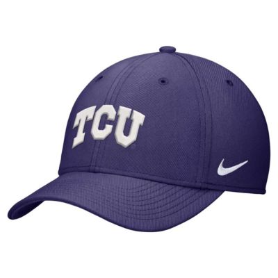Men's NCAA Nike TCU Horned Frogs 2024 Sideline Rise Swoosh Flex Hat, Purple, Medium