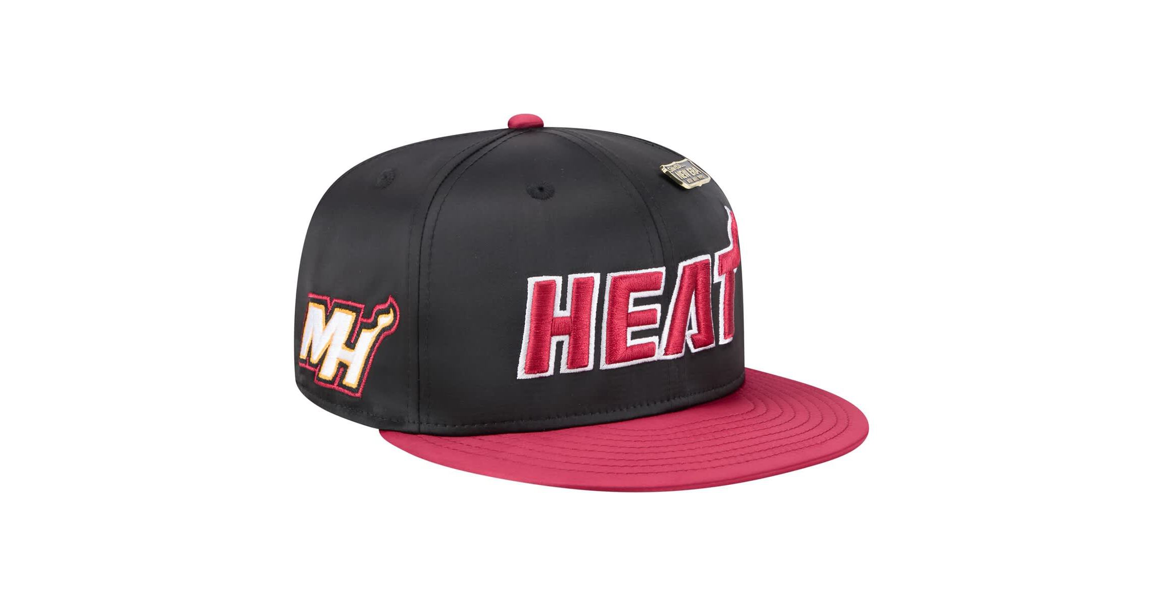 NBA Black/Red Miami Heat Throwback Satin Vintage Pin Two-Tone 59FIFTY Fitted Hat