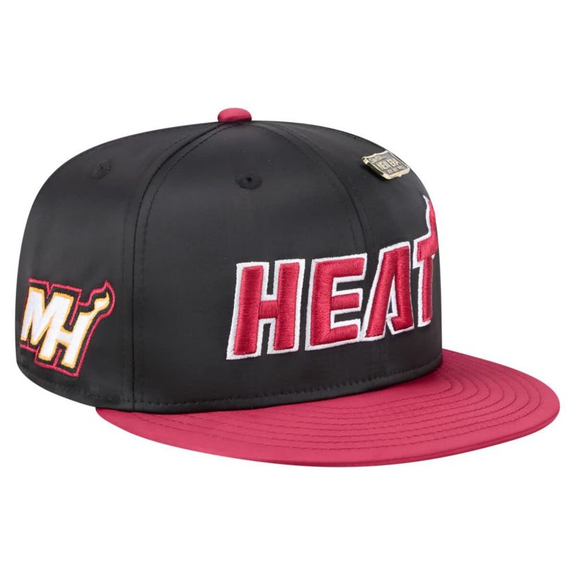 NBA Black/Red Miami Heat Throwback Satin Vintage Pin Two-Tone 59FIFTY Fitted Hat
