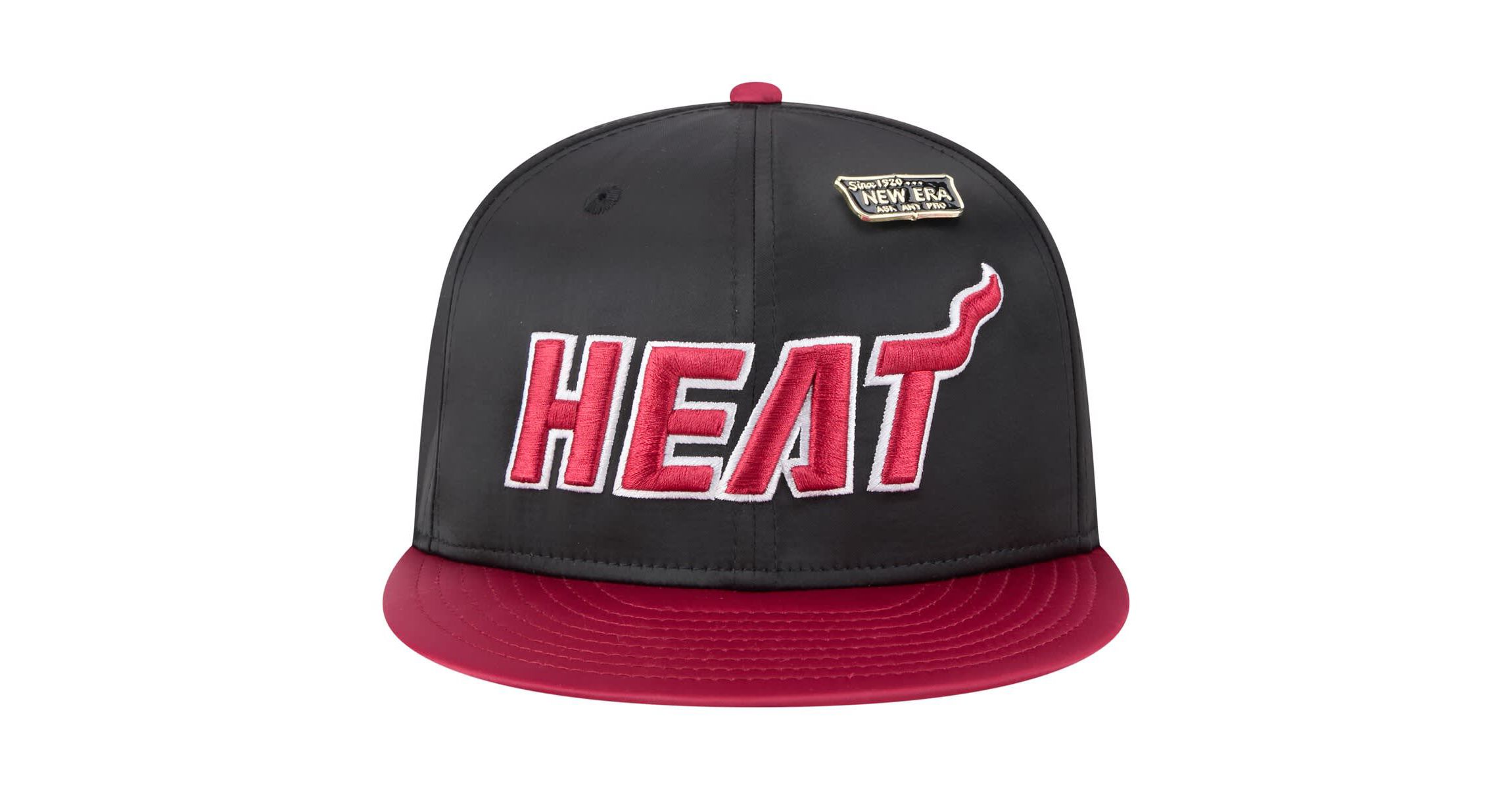 NBA Black/Red Miami Heat Throwback Satin Vintage Pin Two-Tone 59FIFTY Fitted Hat