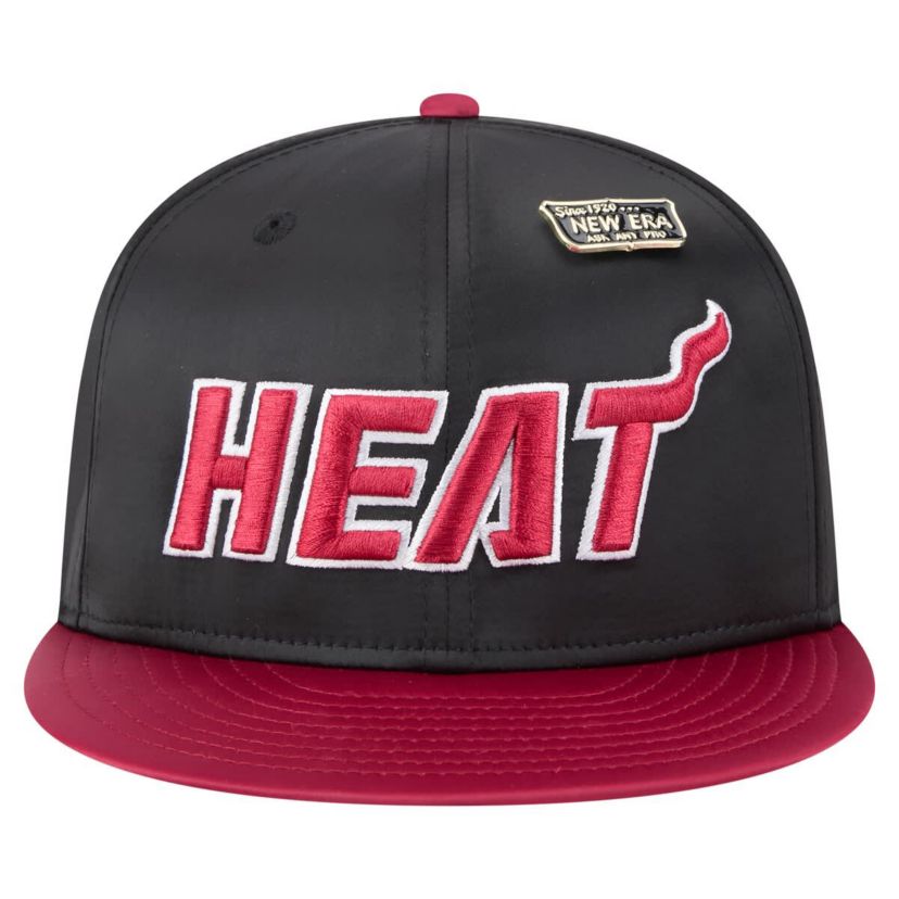 NBA Black/Red Miami Heat Throwback Satin Vintage Pin Two-Tone 59FIFTY Fitted Hat