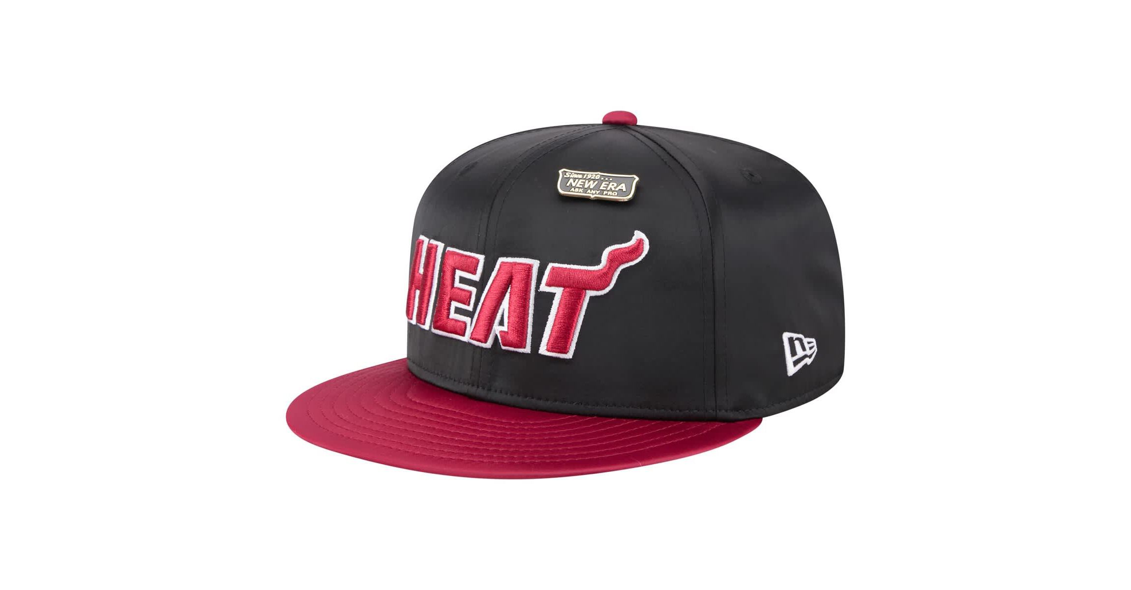 NBA Black/Red Miami Heat Throwback Satin Vintage Pin Two-Tone 59FIFTY Fitted Hat
