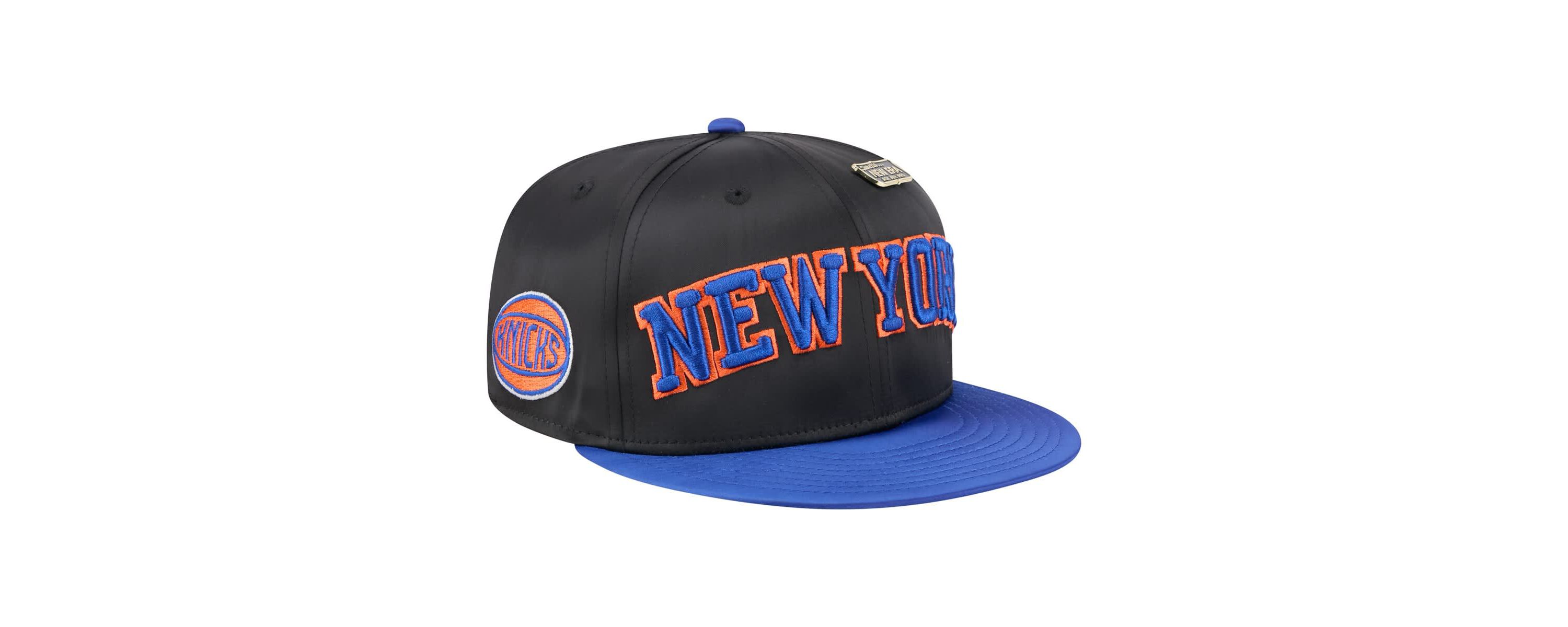 NBA Black/Blue New York Knicks Throwback Satin Vintage Pin Two-Tone 59FIFTY Fitted Hat