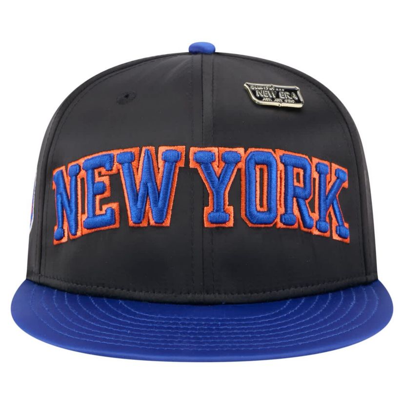 NBA Black/Blue New York Knicks Throwback Satin Vintage Pin Two-Tone 59FIFTY Fitted Hat