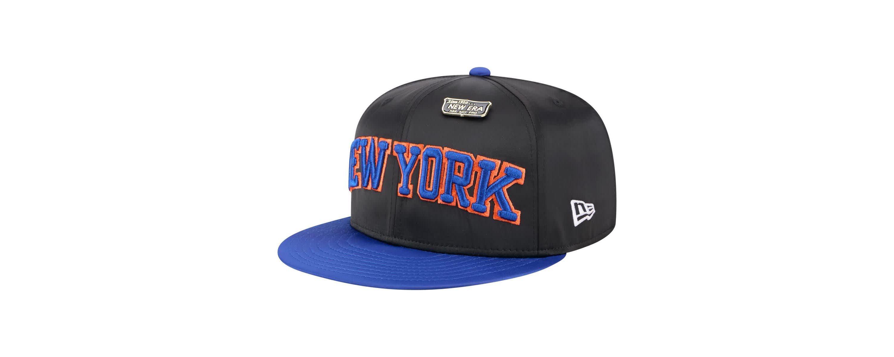 NBA Black/Blue New York Knicks Throwback Satin Vintage Pin Two-Tone 59FIFTY Fitted Hat