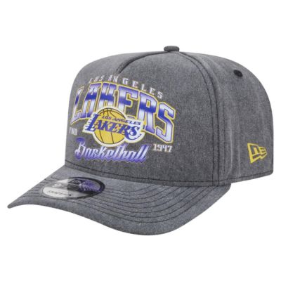 New Era Men's NBA Los Angeles Lakers Throwback Washed Pre-Curved 9FIFTY Snapback Hat, Grey