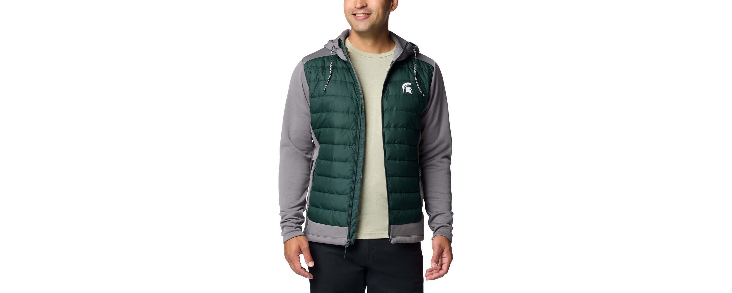 NCAA Green/Gray Michigan State Spartans Out-Shield Hybrid Full-Zip Hoodie Jacket