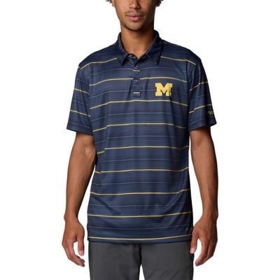 Columbia Men's NCAA Michigan Wolverines PFG Super Terminal Tackleâ¢ Omni-Shadeâ¢ Stripe Polo, Navy Blue, XL
