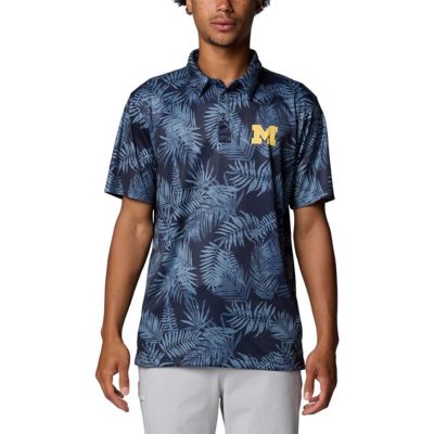 Columbia Men's NCAA Michigan Wolverines PFG Super Terminal Tackleâ¢ Omni-Shadeâ¢ Bangalows Polo, Navy Blue, Medium
