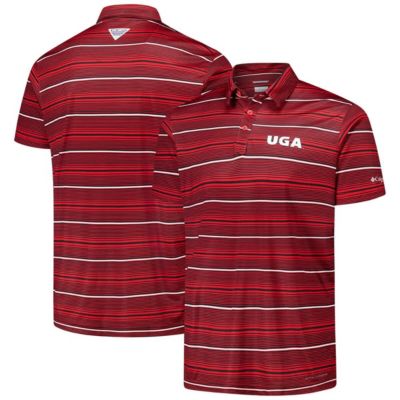 Columbia Men's NCAA Georgia Bulldogs PFG Super Terminal Tackleâ¢ Omni-Shadeâ¢ Stripe Polo, Red, Medium