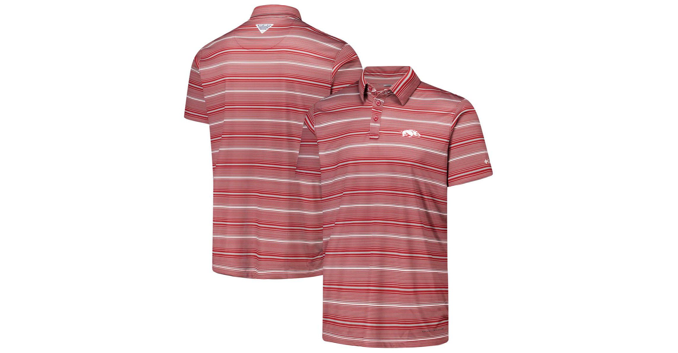 NCAA Arkansas Razorbacks PFG Super Terminal Tackle™ Omni-Shade™ Stripe Polo