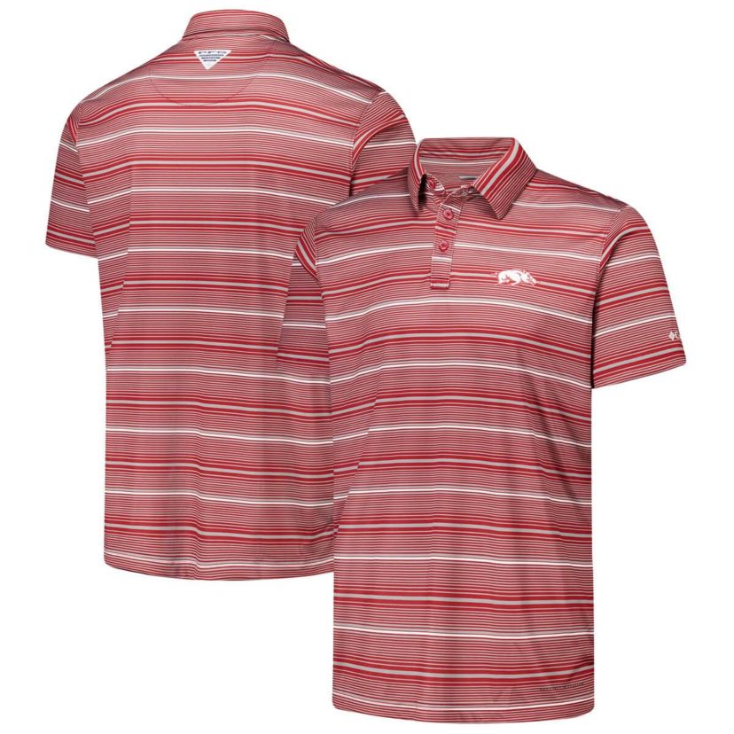 NCAA Arkansas Razorbacks PFG Super Terminal Tackle™ Omni-Shade™ Stripe Polo