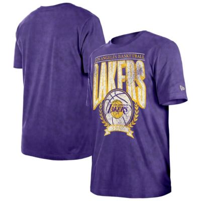 New Era Men's NBA Los Angeles Lakers Throwback Vintage Boxy Mineral Wash T-Shirt, Purple, 2XL