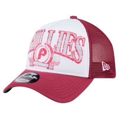 New Era Men's MLB Philadelphia Phillies Distressed 9FORTY A-Frame Adjustable Trucker Hat, Red