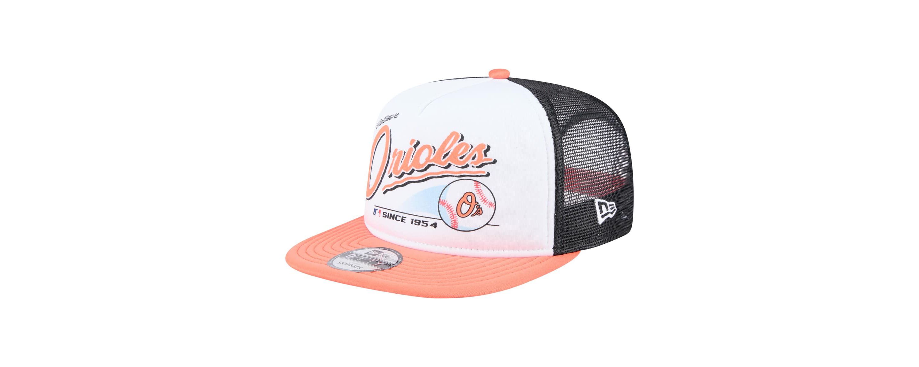 MLB White/Orange Baltimore Orioles Retro Script Trucker 9FIFTY Snapback Hat