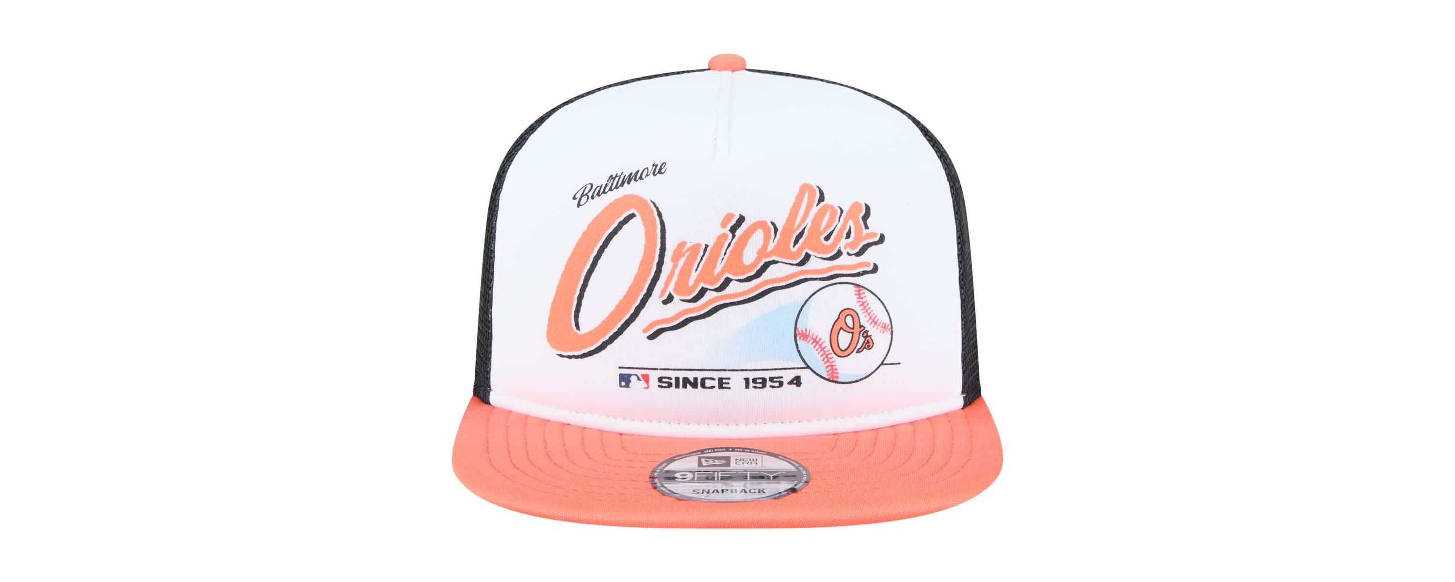 MLB White/Orange Baltimore Orioles Retro Script Trucker 9FIFTY Snapback Hat