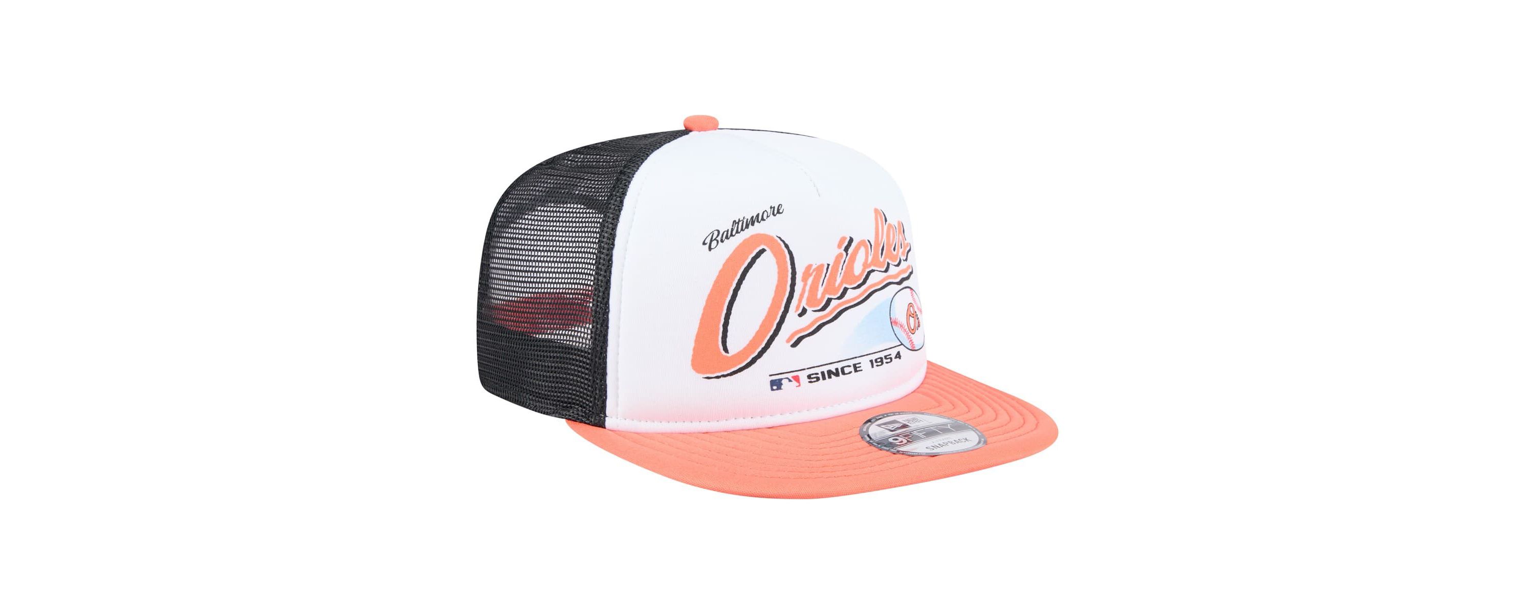 MLB White/Orange Baltimore Orioles Retro Script Trucker 9FIFTY Snapback Hat