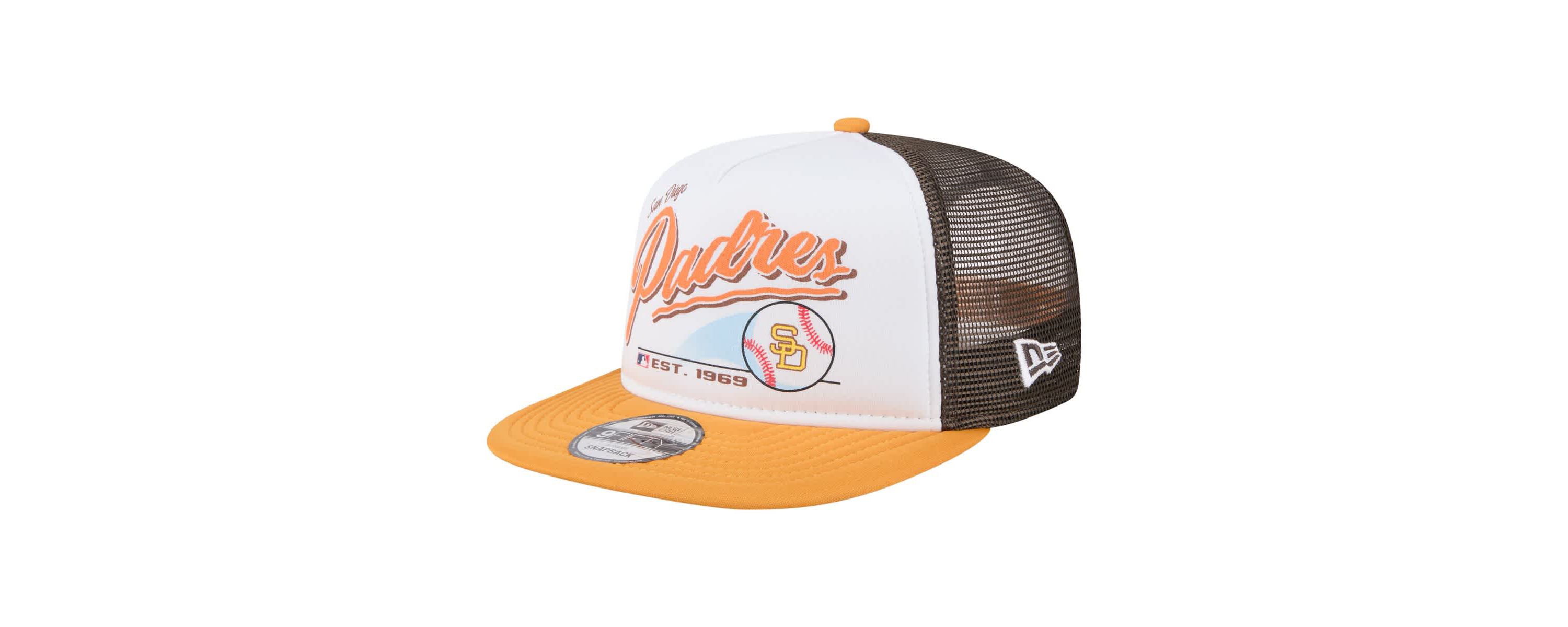 MLB White/Gold San Diego Padres Retro Script Trucker 9FIFTY Snapback Hat
