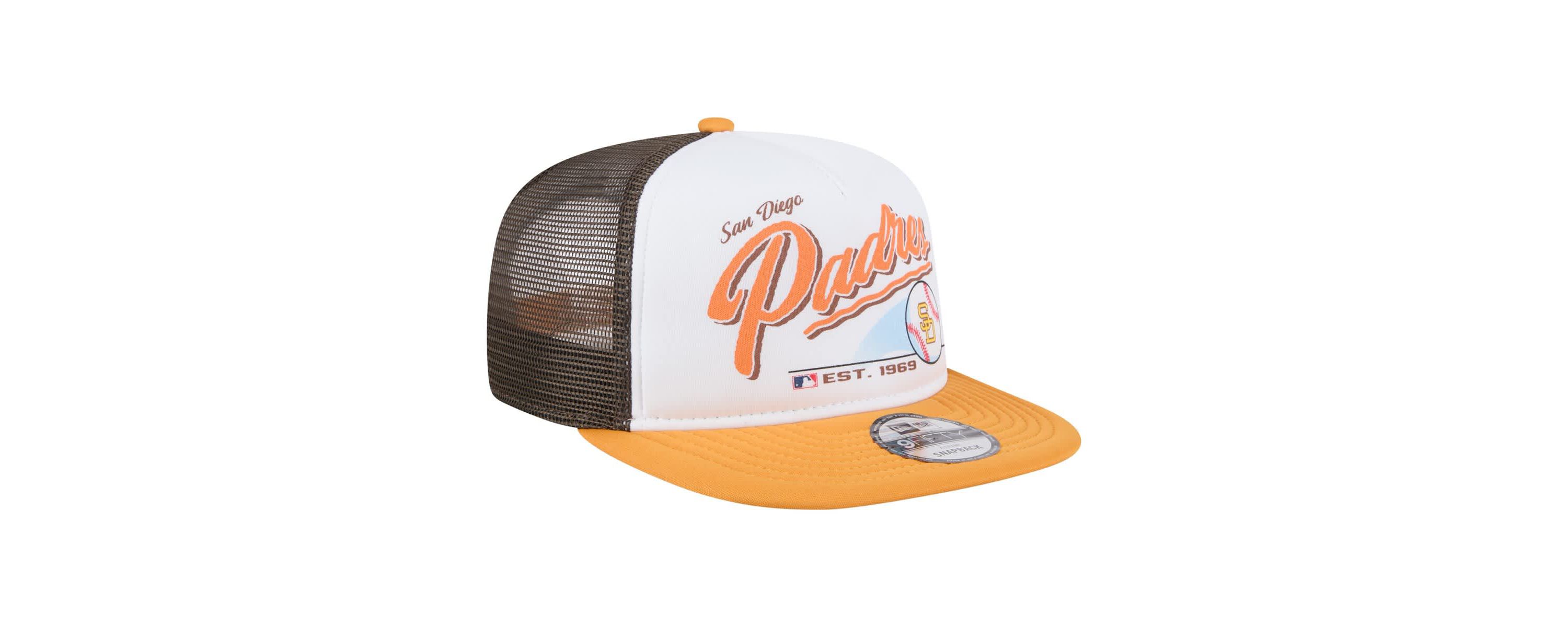 MLB White/Gold San Diego Padres Retro Script Trucker 9FIFTY Snapback Hat