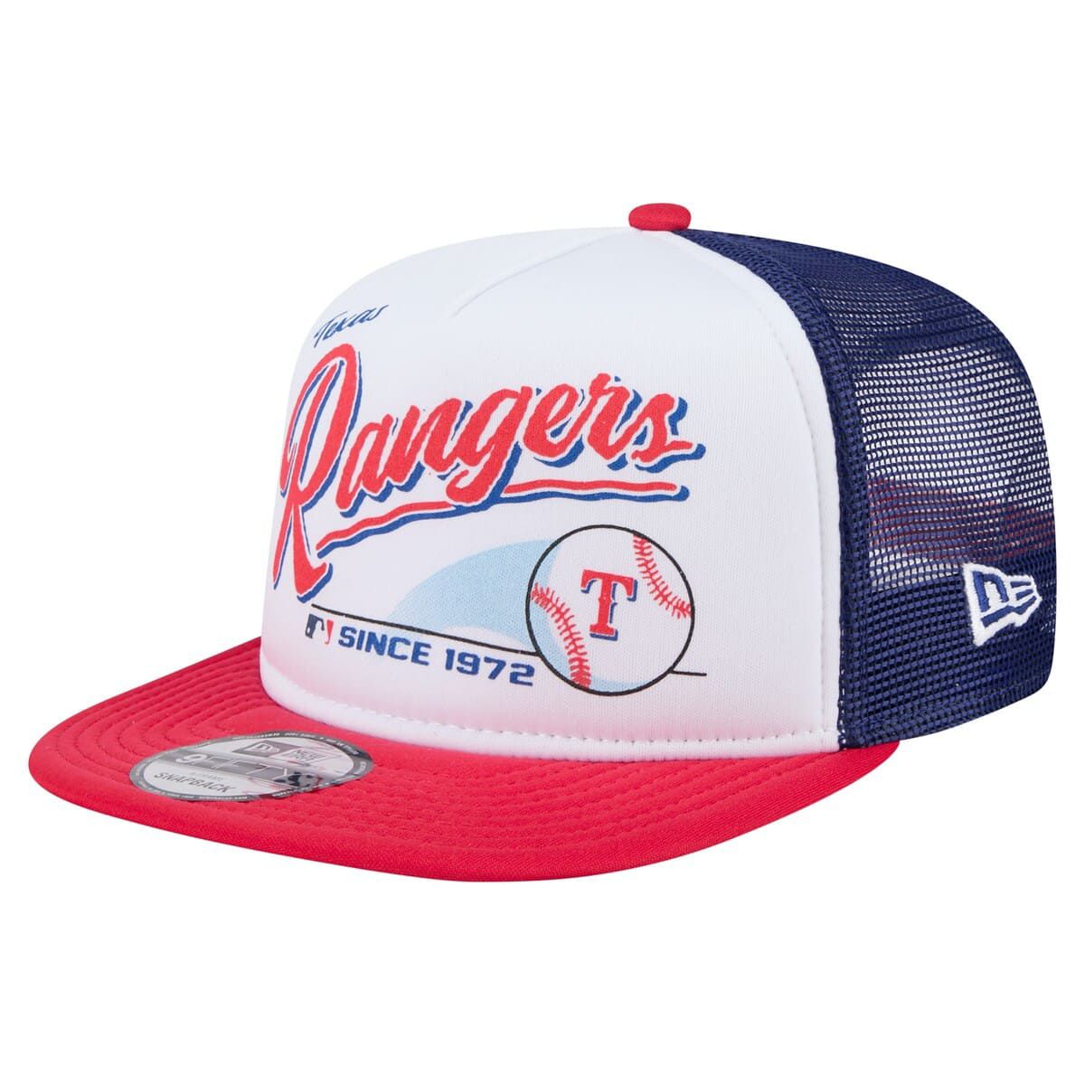 New Era MLB White/Red Texas Rangers Retro Script Trucker 9FIFTY ...