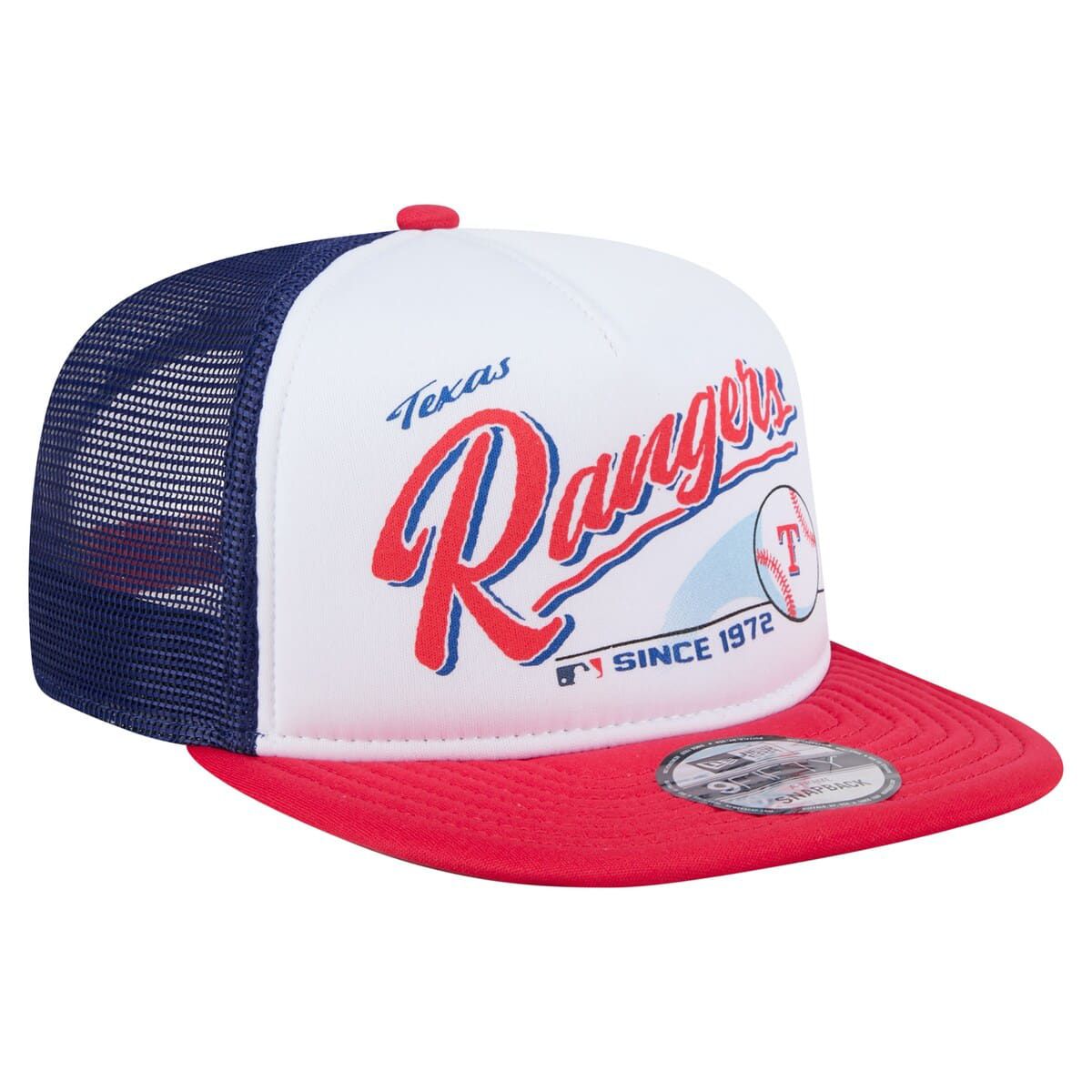 New Era MLB White/Red Texas Rangers Retro Script Trucker 9FIFTY ...