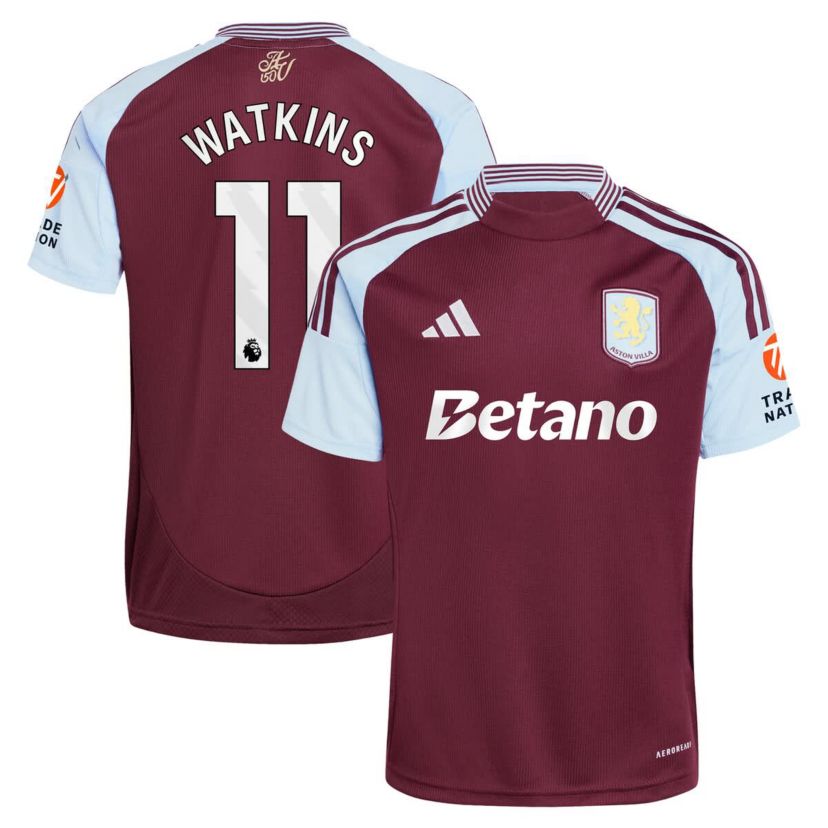 Premier League Ollie Watkins Claret Aston Villa 2024/25 Home Replica Player Jersey