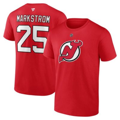 Men's NHL Fanatics Jacob Markstrom New Jersey Devils Authentic Stack Name & Number T-Shirt, Red, 2XL