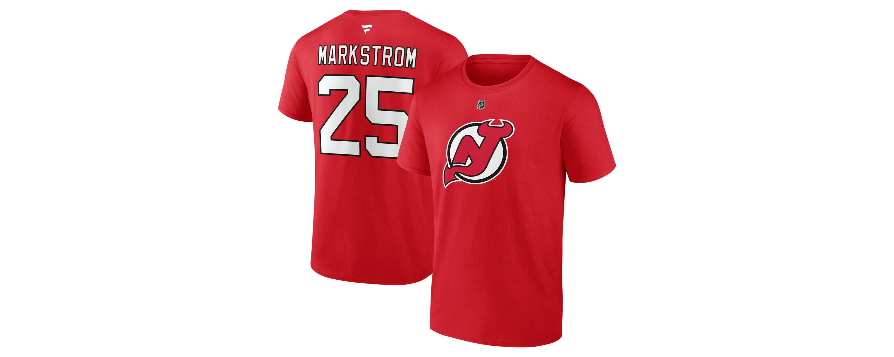 NHL Fanatics Jacob Markstrom New Jersey Devils Authentic Stack Name & Number T-Shirt