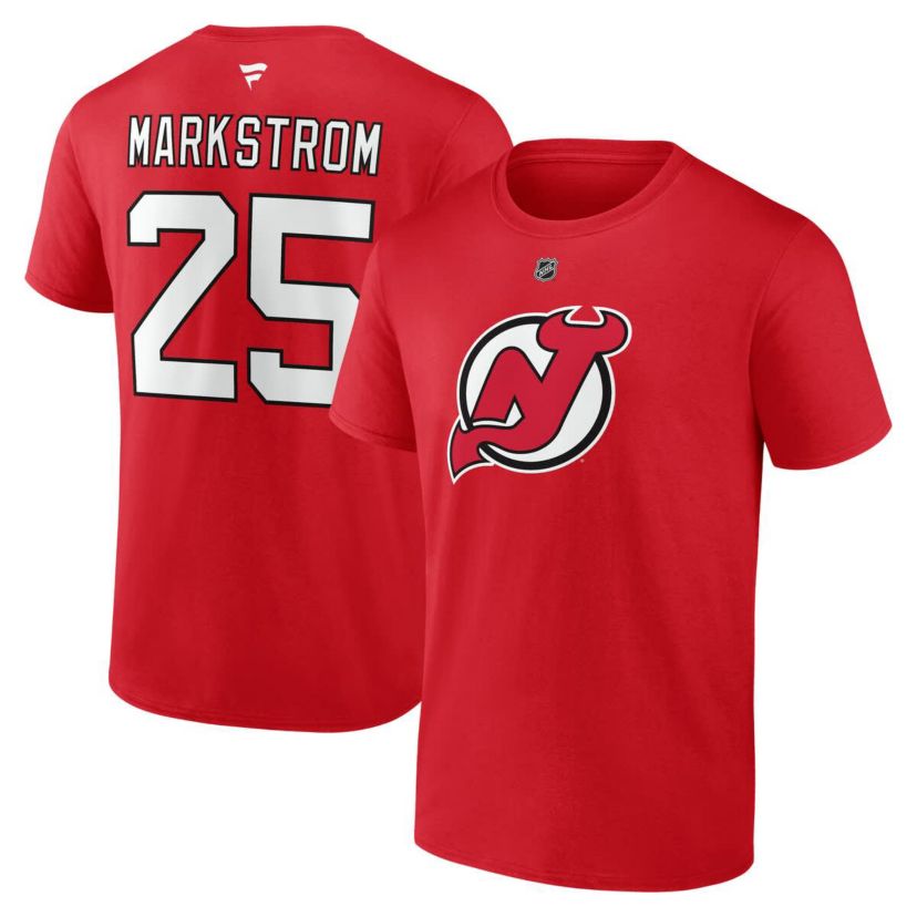 NHL Fanatics Jacob Markstrom New Jersey Devils Authentic Stack Name & Number T-Shirt