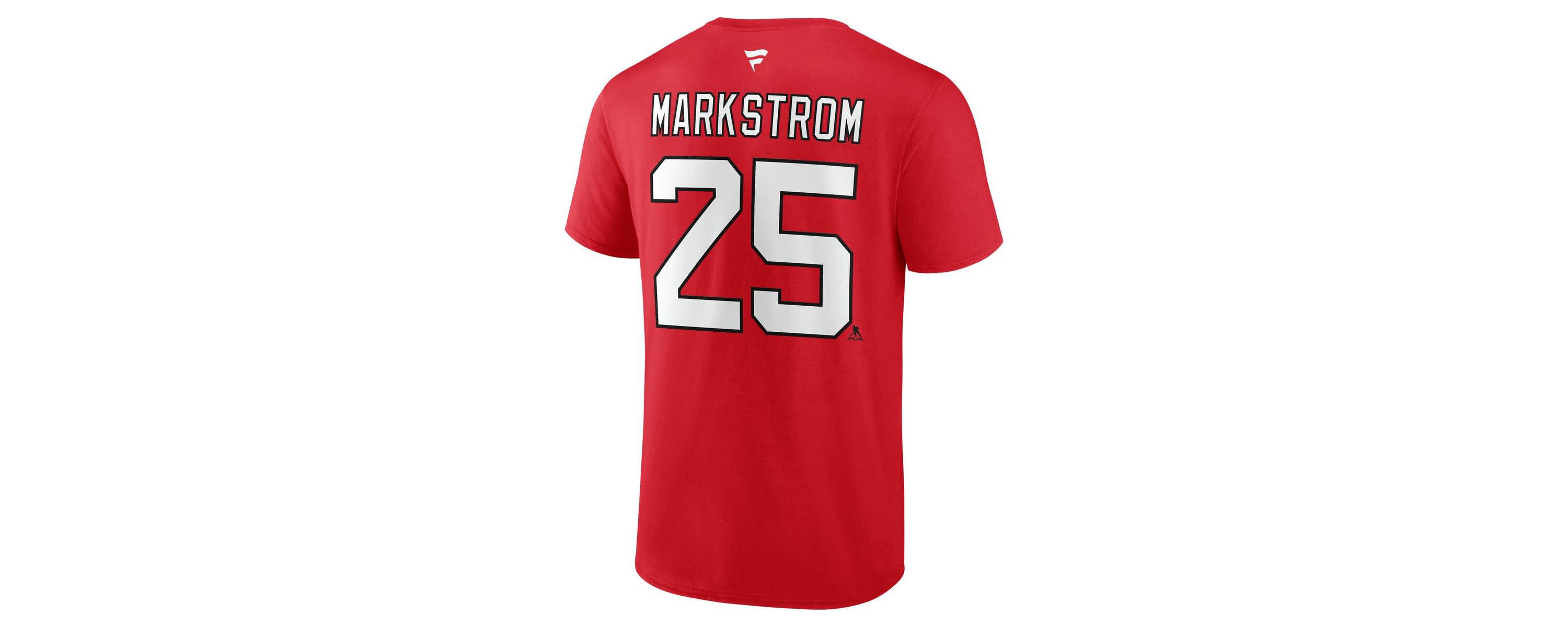NHL Fanatics Jacob Markstrom New Jersey Devils Authentic Stack Name & Number T-Shirt