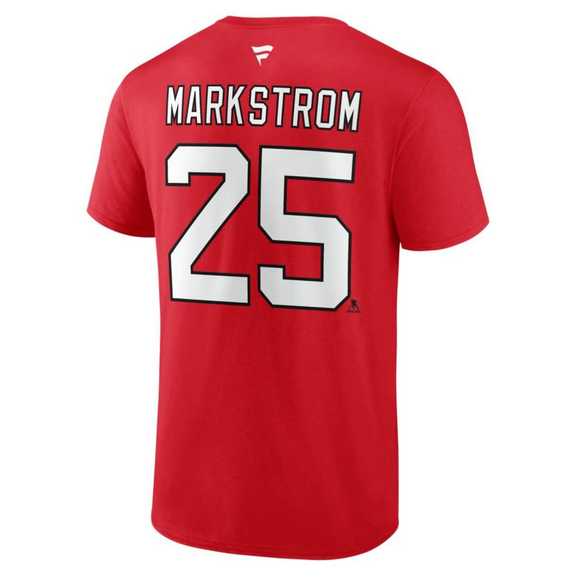 NHL Fanatics Jacob Markstrom New Jersey Devils Authentic Stack Name & Number T-Shirt